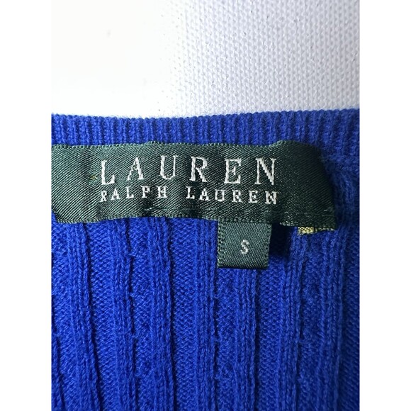Lauren Ralph Lauren Blue Cable Knit Preppy V-Neck Sweater Women's SMALL - Picture 8 of 12